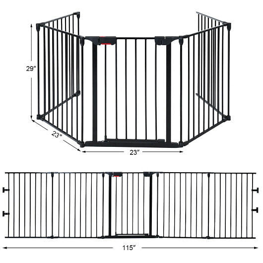 115 Inch Length 5 Panel Adjustable Wide Fireplace Fence-White