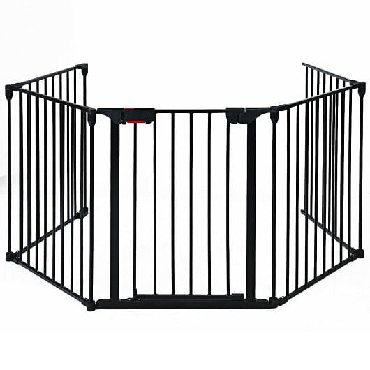 115 Inch Length 5 Panel Adjustable Wide Fireplace Fence-White