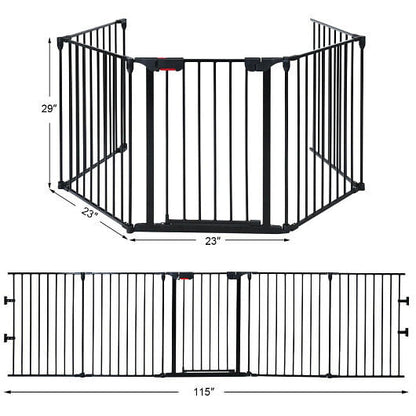 115 Inch Length 5 Panel Adjustable Wide Fireplace Fence-White