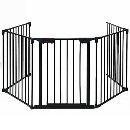 115 Inch Length 5 Panel Adjustable Wide Fireplace Fence-White